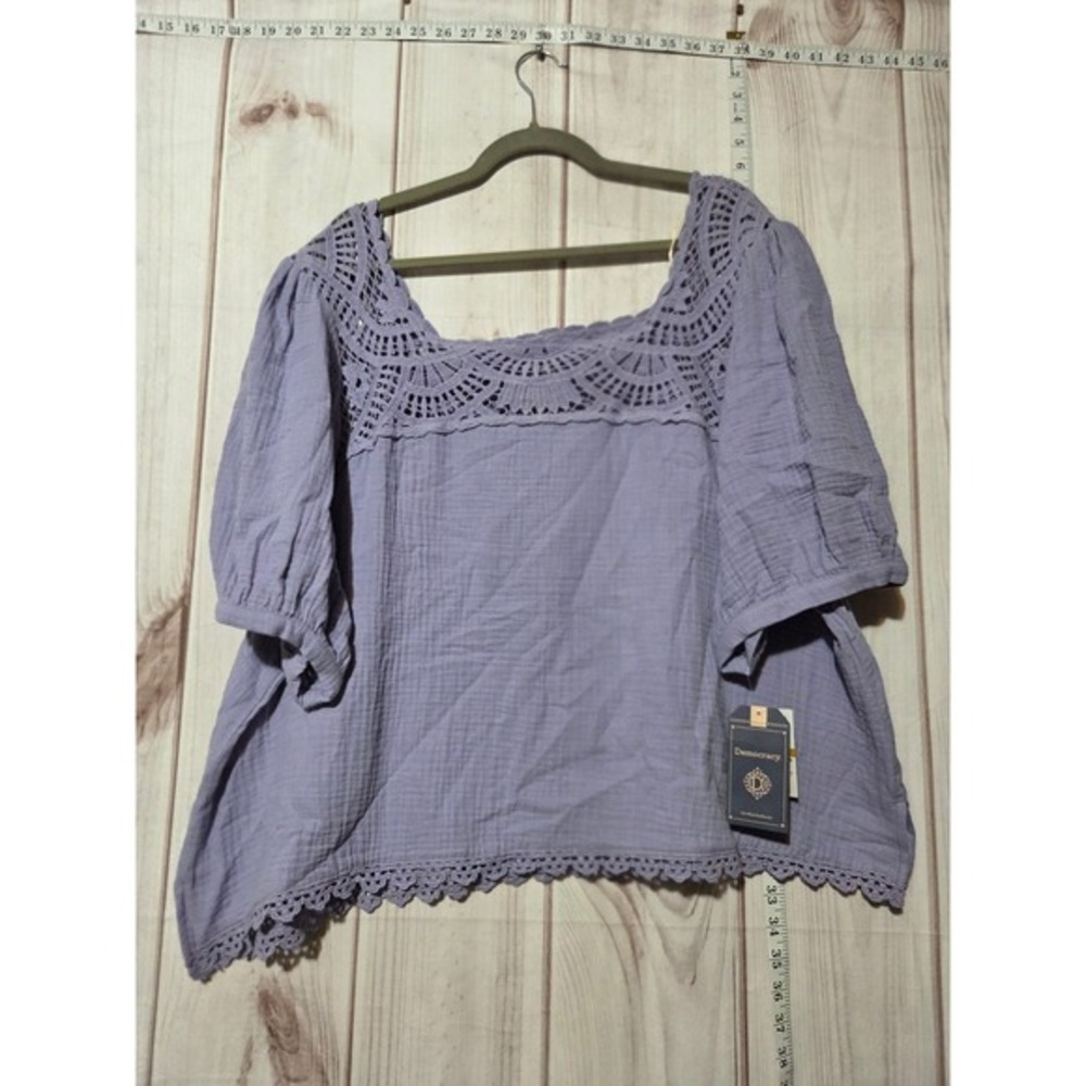 Democracy Lavender‎ Cotton Gauze Lace Yoke Blouse Cottagecore Purple 3X NEW